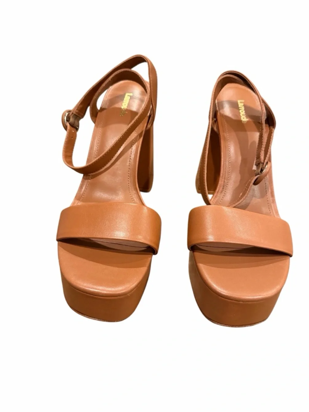 Larroude Brown Platform Block Heel Sandals with Ankle‎ Strap